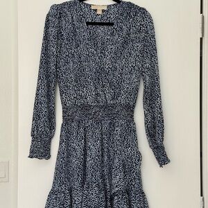 Michael Kors Navy and White Long Sleeve Dress